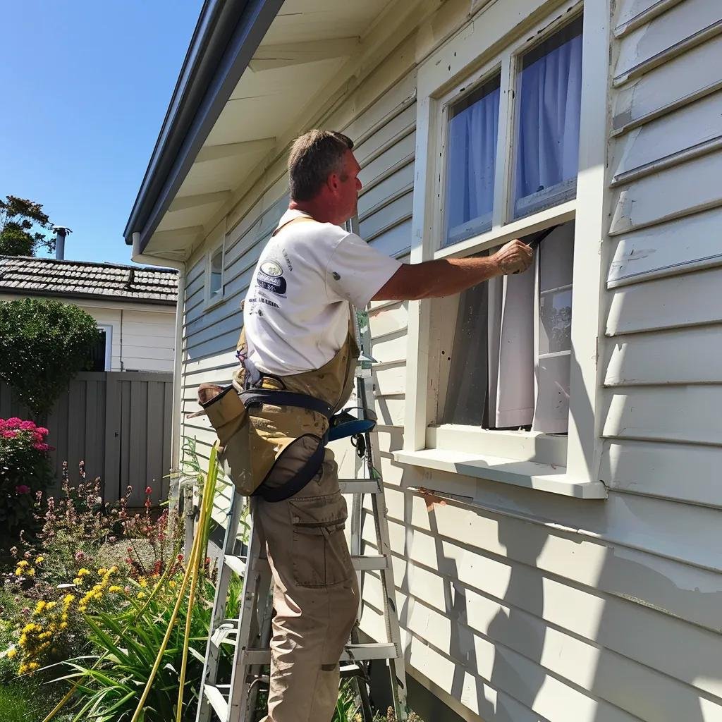 Local exterior painter applying fresh paint to weatherboard cladding in Christchurch