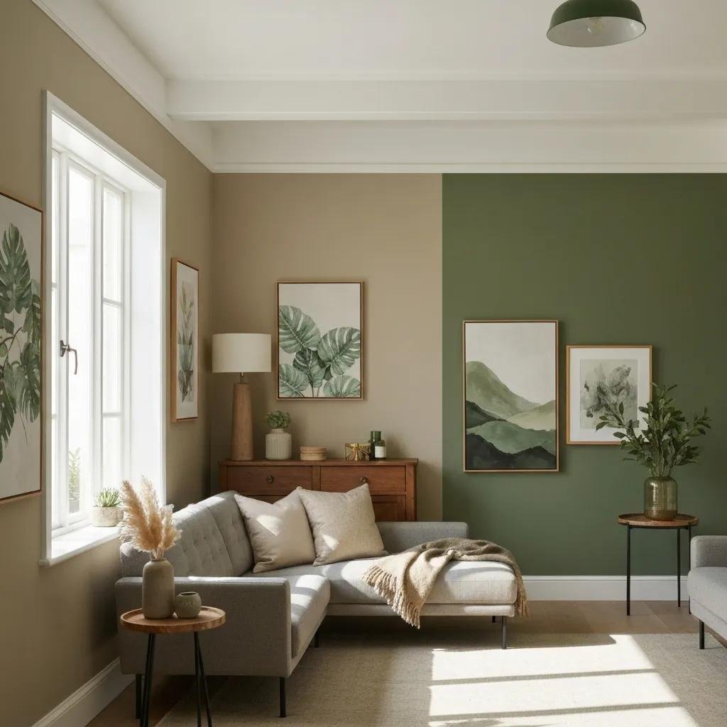 Interior of a Christchurch home featuring warm neutral and nature-inspired green paint colors, showcasing a cozy and inviting atmosphere