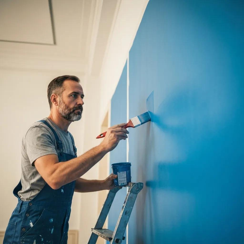 Painter and homeowner discussing color discrepancies in a home setting